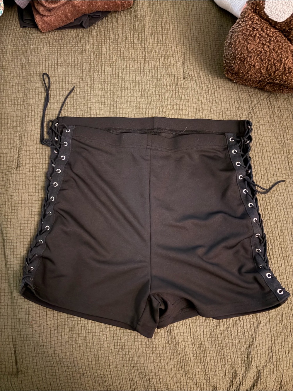 SHEIN Black Lace-Up Side Bike Shorts